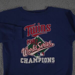 VINTAGE Champion Minnesota Twins Sweatshirt Men Large Blue 1987 World Series USA